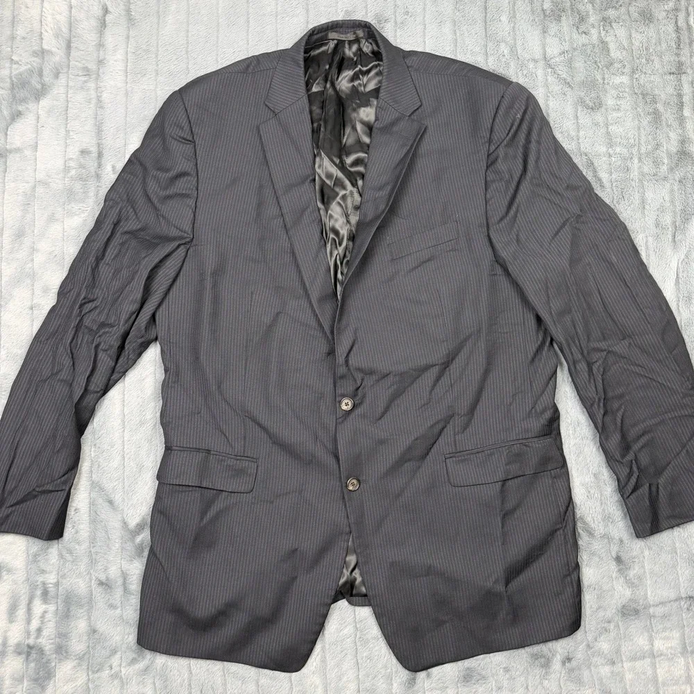 Lauren Ralph Lauren Mens Pinstripe Wool Blazer Suit Jacket Charcoal Gray 9233